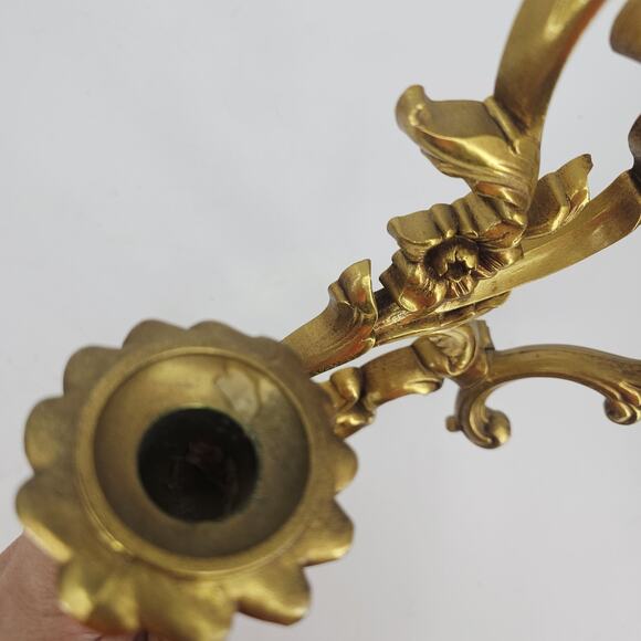 VTG 2 Candle Gold Wall Sconce Candle Holder French Victorian Syroco 17 1/4" 1960 - Picture 4 of 8